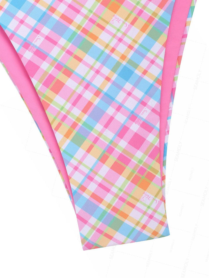 Seamolly Gingham Hanky Hem Cinched Tied Back Tie Side Tankini Set