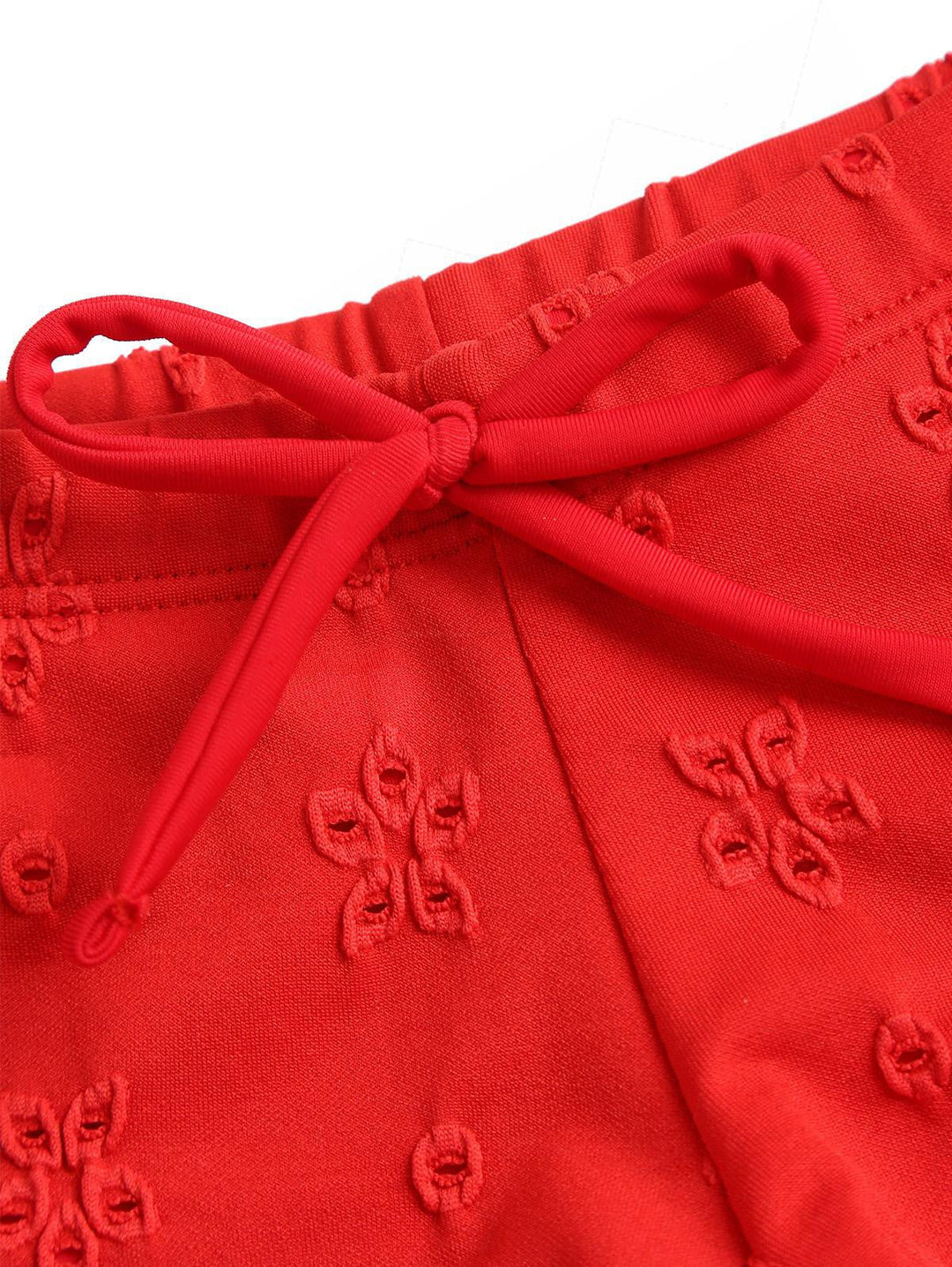Red Recycled Fabric Jacquard Ruffles Edge Bralette Cheeky Boyshorts Bikini Set