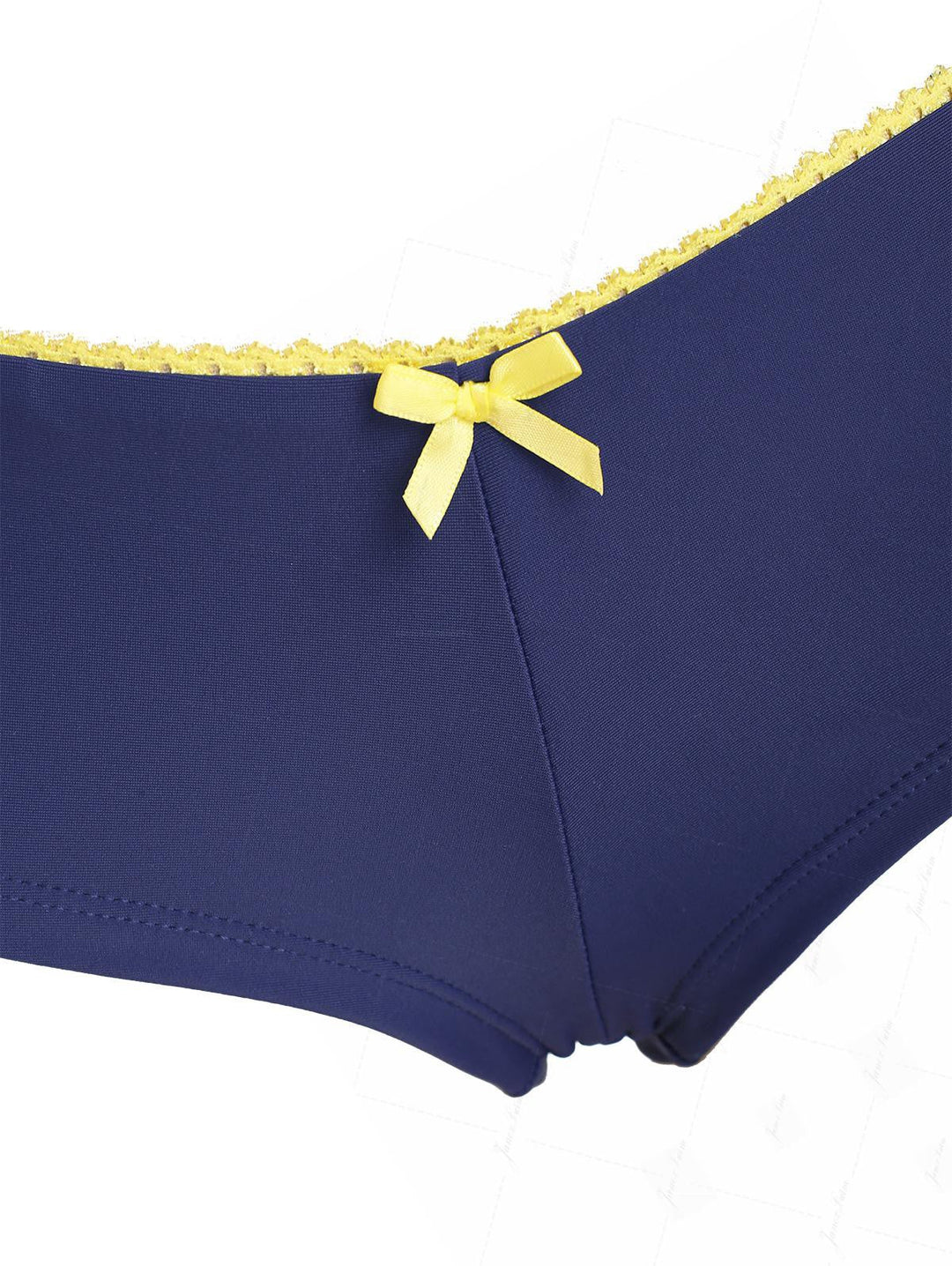 Deep Blue Contrast Lace Bowknot Underwire Cheeky Boyshorts Bikini Set