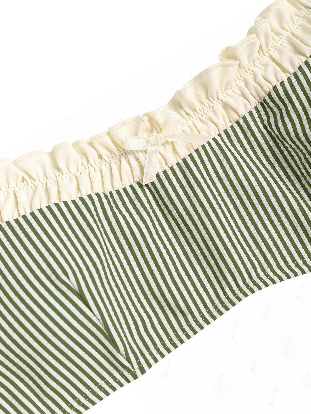Green Striped Spliced Ruched Ruffles Bowknot Skirtini Bikini Set