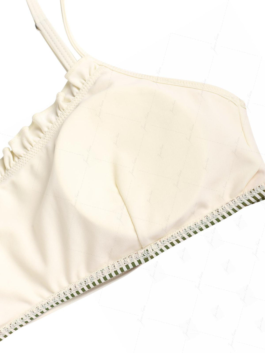 Green Striped Spliced Ruched Ruffles Bowknot Skirtini Bikini Set