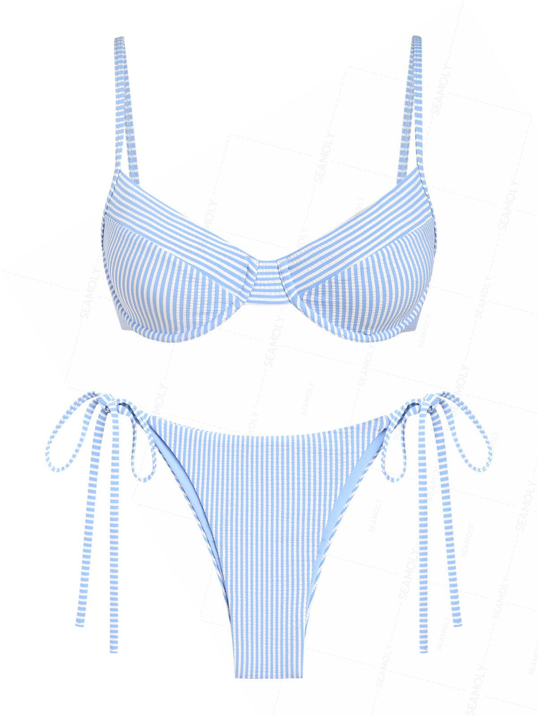 Seamolly Striped Underwire Tie Side String Bikini Set