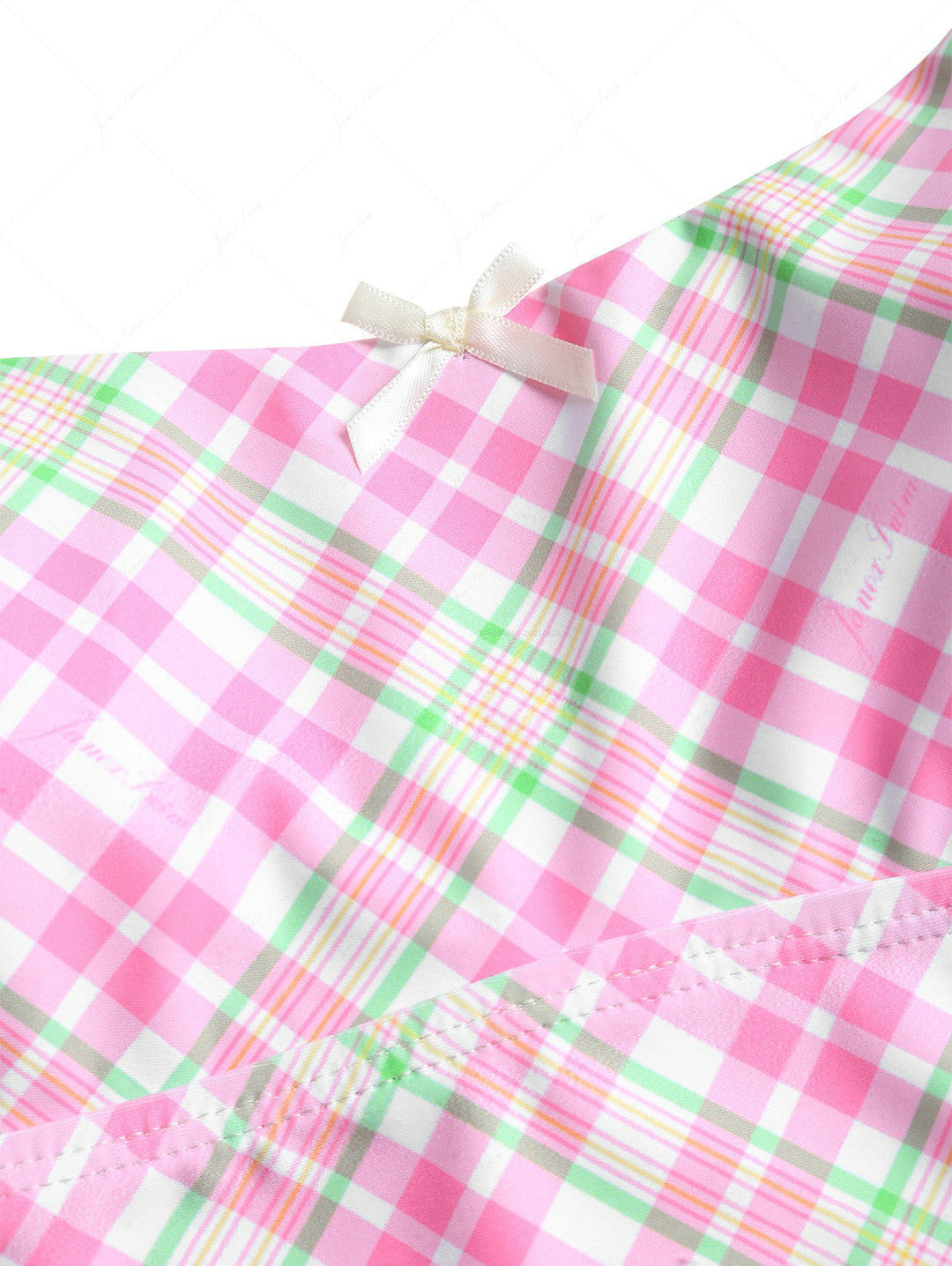 Light Pink Plaid Bowknot Cheeky Boyshorts Tankini Set
