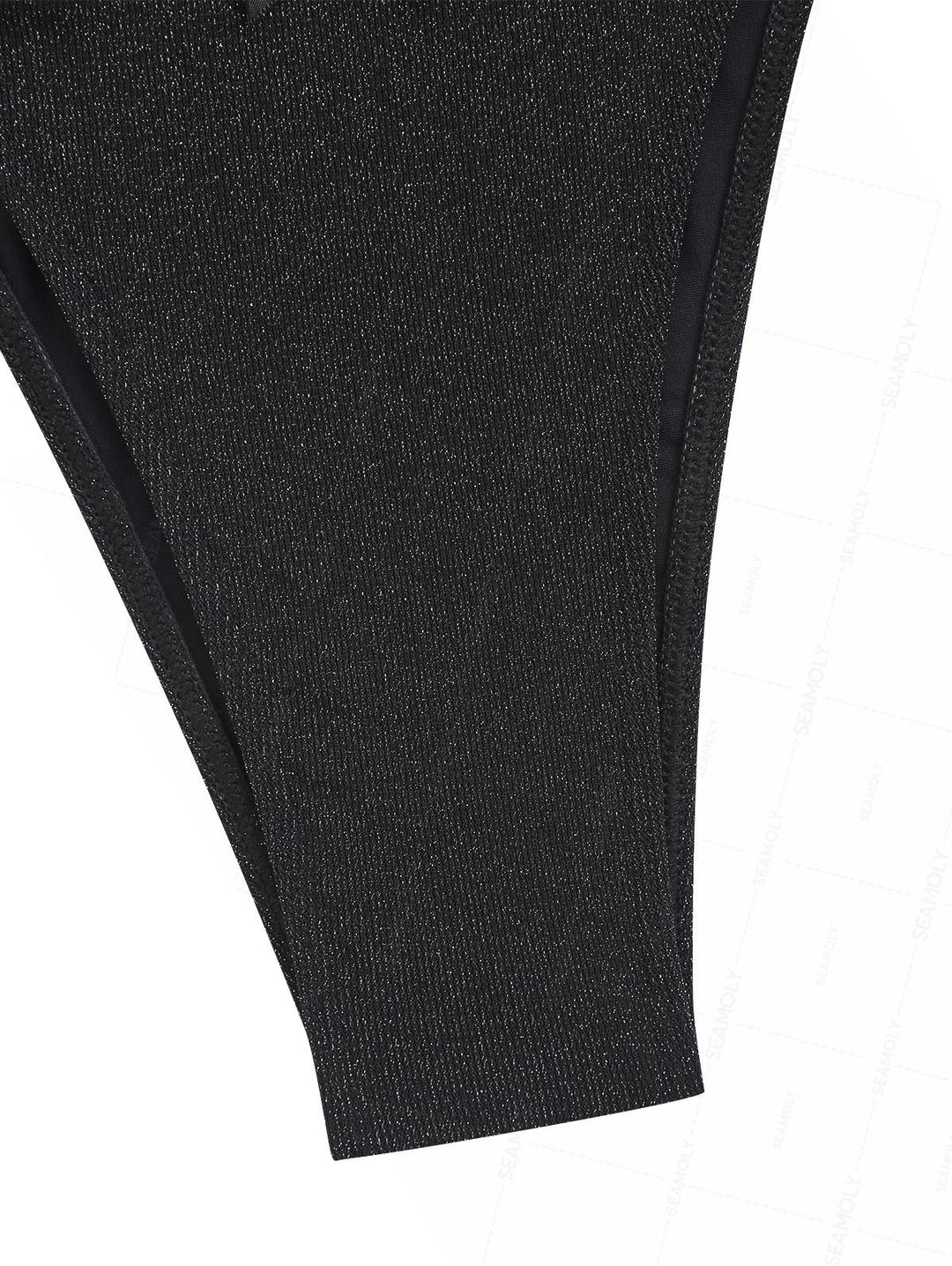 Seamolly Lurex Glitter Sparkly Asymmetrical Slit Bowknot Tie Side Tankini Set