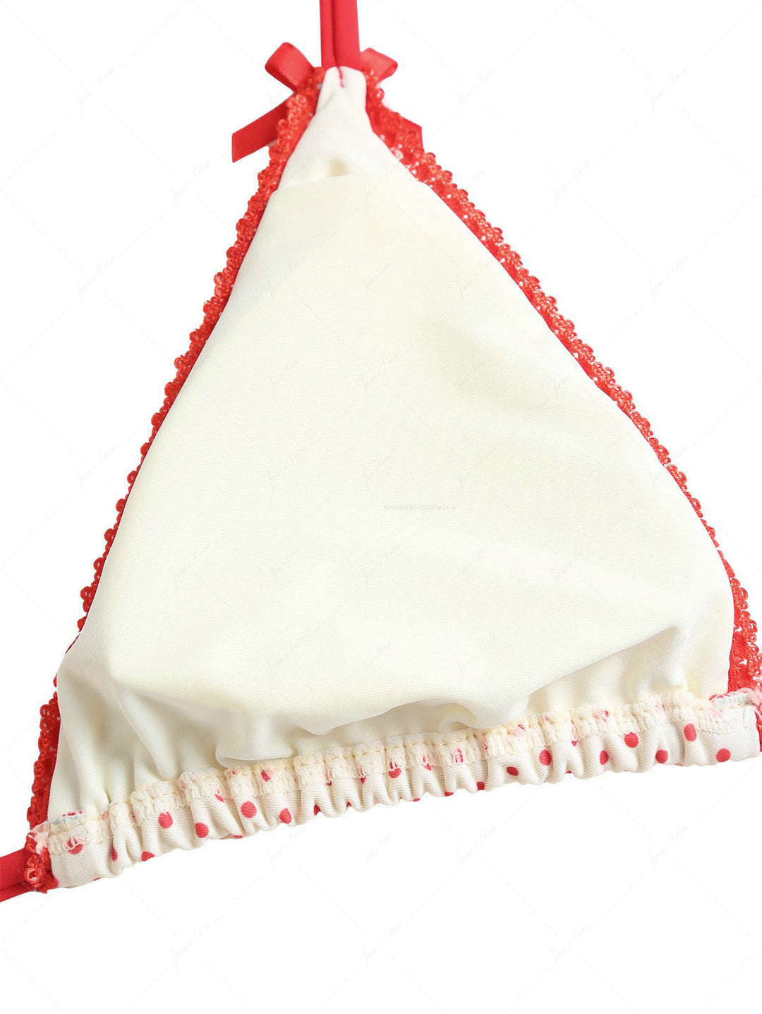 Crystal Cream Polka Dot Lace Bowknot Halter Triangle Skirtini Bikini Set