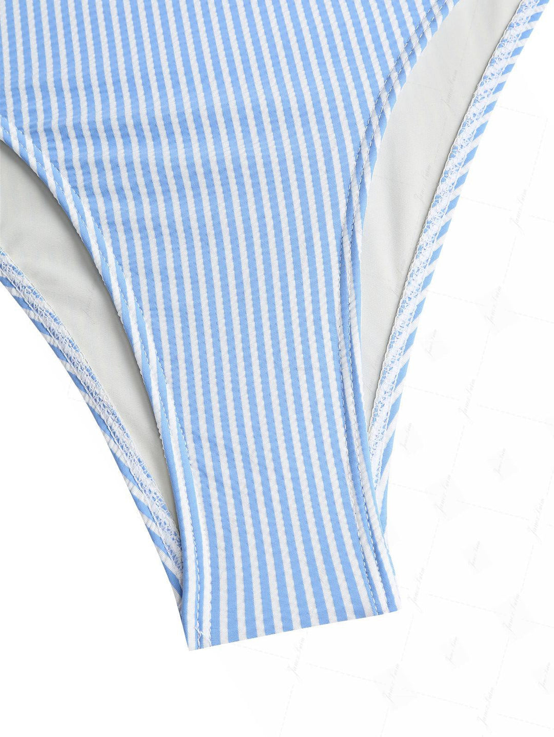 Sky Blue Striped Ruffles Deep V Neck One-piece Swimsuit