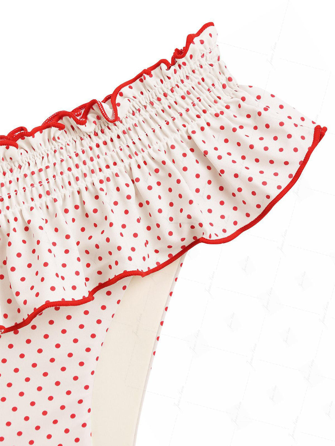 Janex Crystal Cream Polka Dot Lace Bowknot Underwire Skirtini Bikini Set