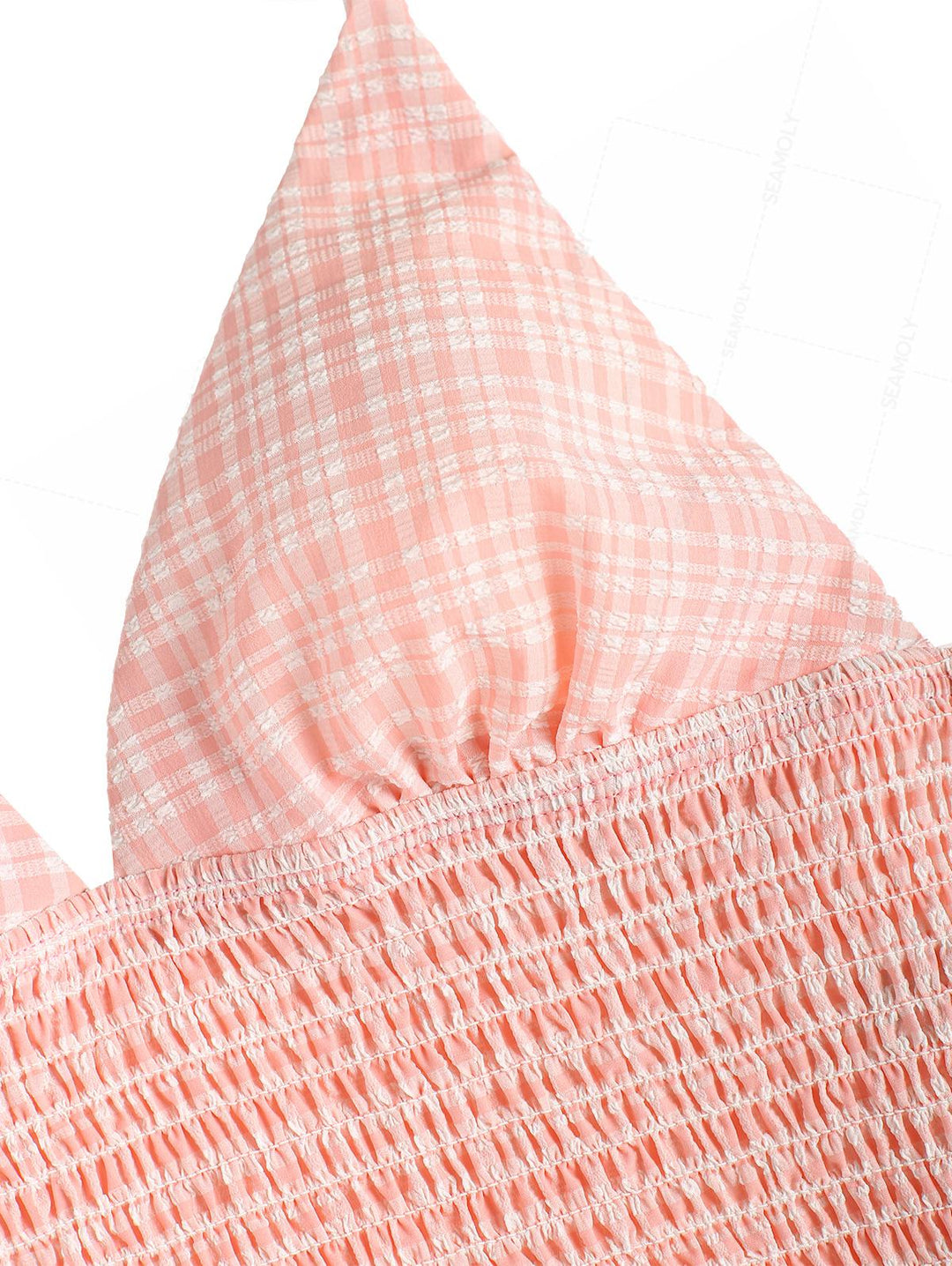 Seamolly Gingham Smocked Ruffles Plunging Neck Tankini Set