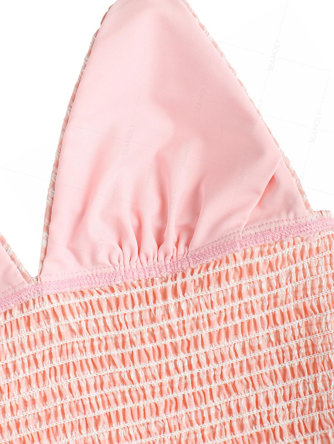 Seamolly Gingham Smocked Ruffles Plunging Neck Tankini Set