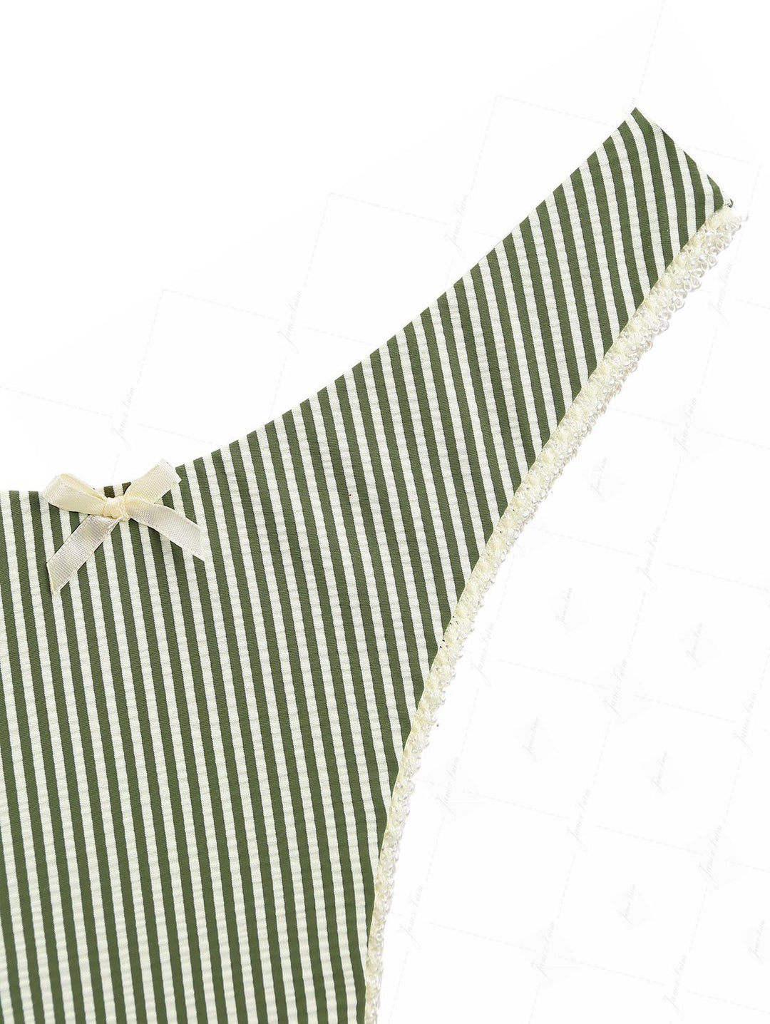Green Striped Lace Bowknot Halter Triangle Cheeky Bikini Set