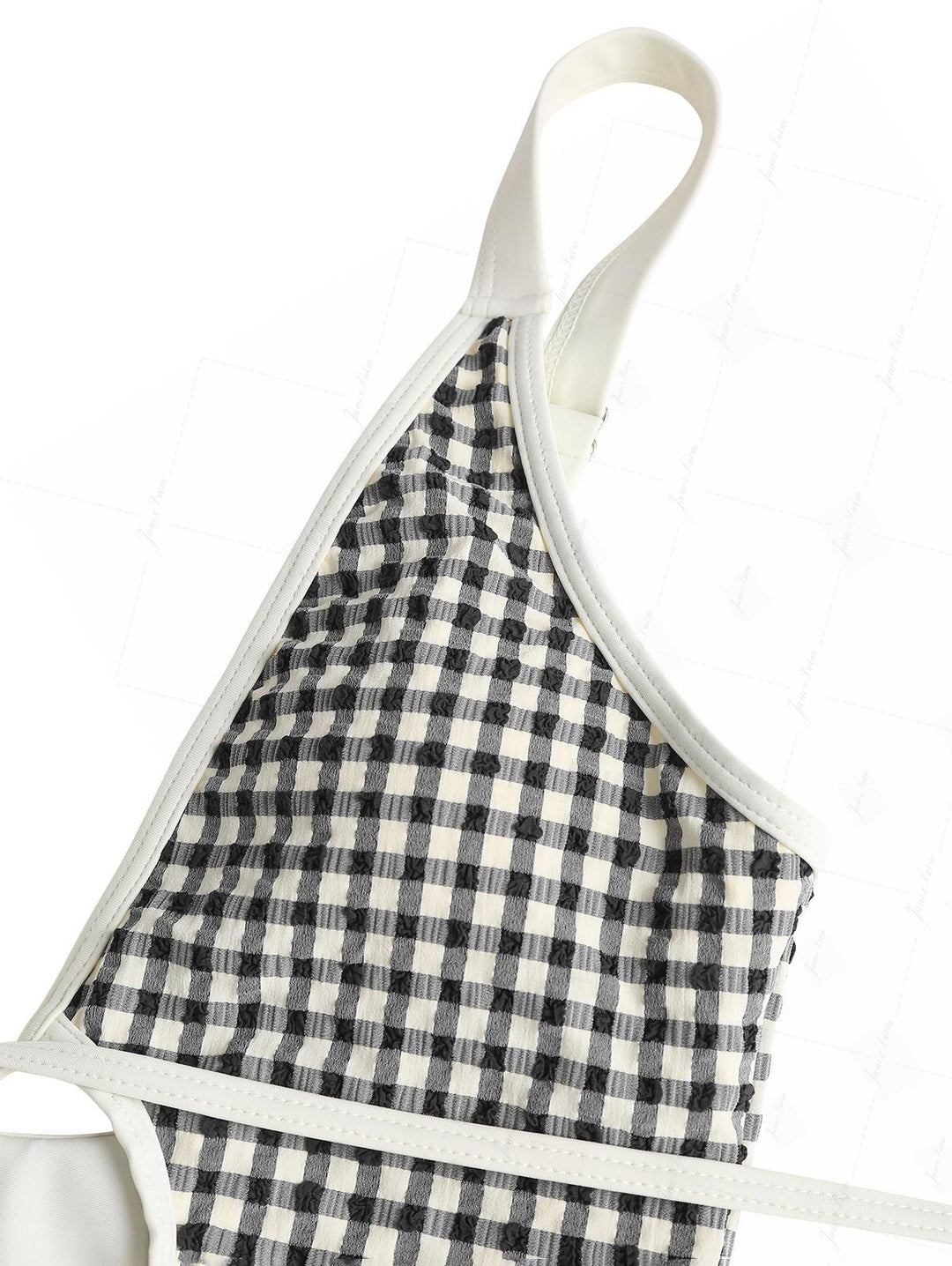 1950s Pin-Up Retro Vintage Plaid Tie Around Criss Cross Backless Plunging Neck One-piece Swimsuit