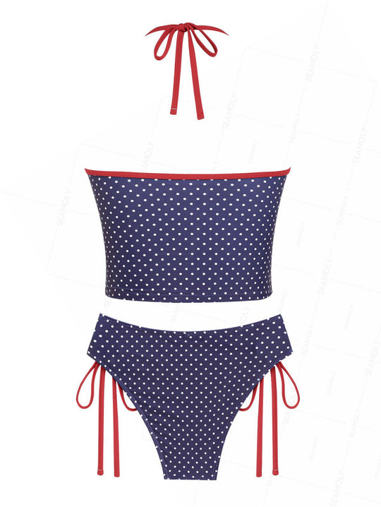 Seamolly Polka Dot Lace Tank Top & Full Coverage Bottom Tankini Set