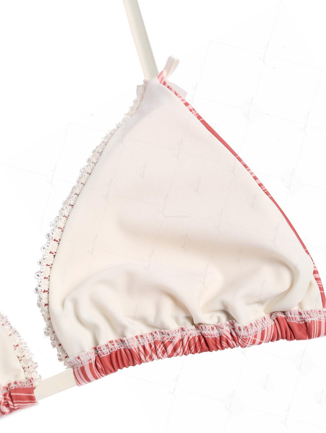 Red Vintage Plaid Lace Bowknot Halter Triangle Cheeky Boyshorts Bikini Set