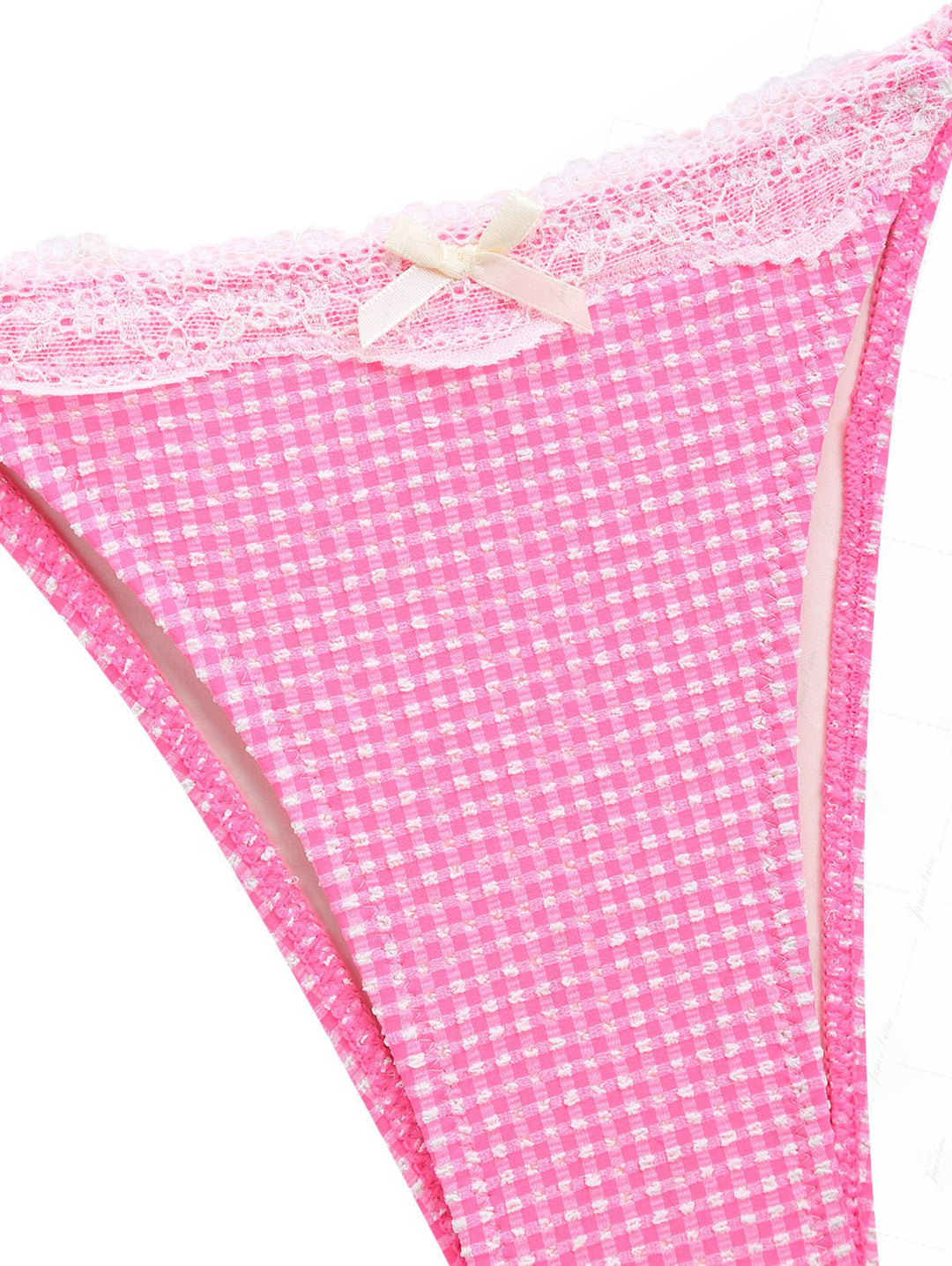 Light Pink Bubble Grid Picot Bowknot Tie Side Tankini Set