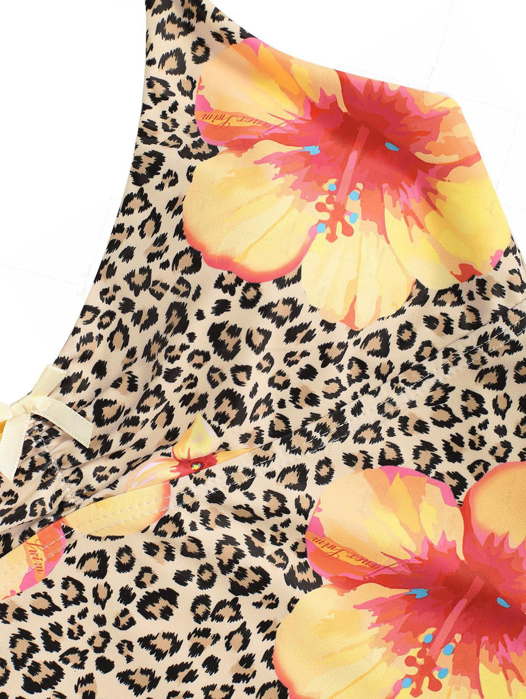 Leopard Floral Hibiscus Print Bowknot Tankini Set