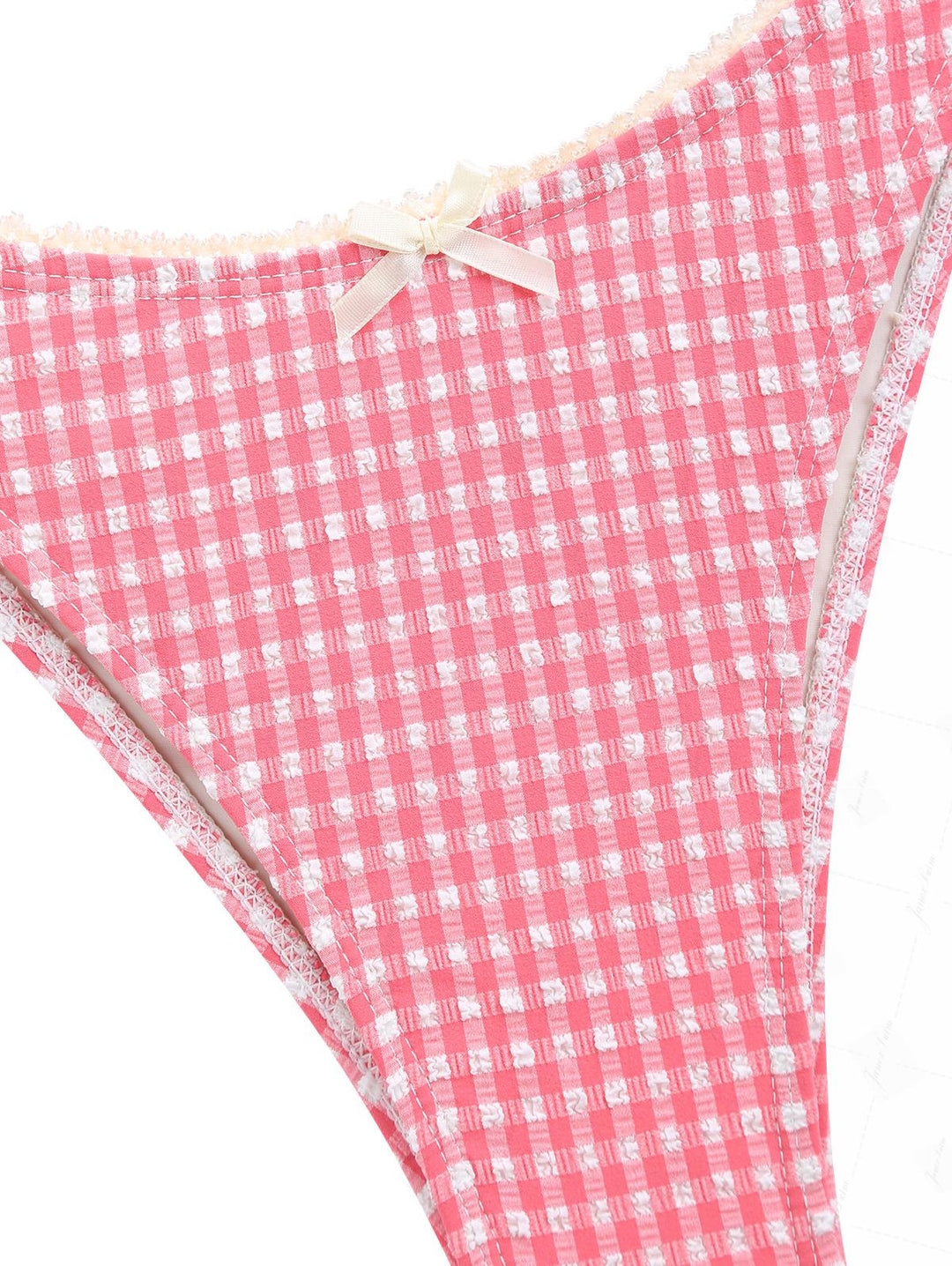 Red Bubble Grid Lace Bowknot Cheeky Tankini Set