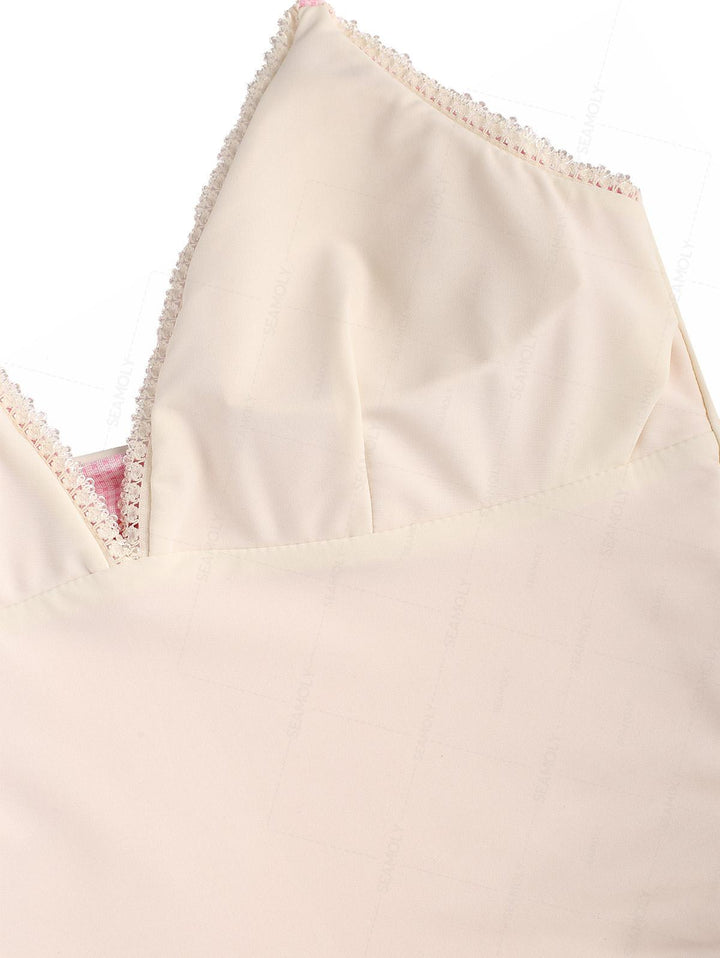 Seamolly Gingham Lace Bowknot Halter Tankini Set