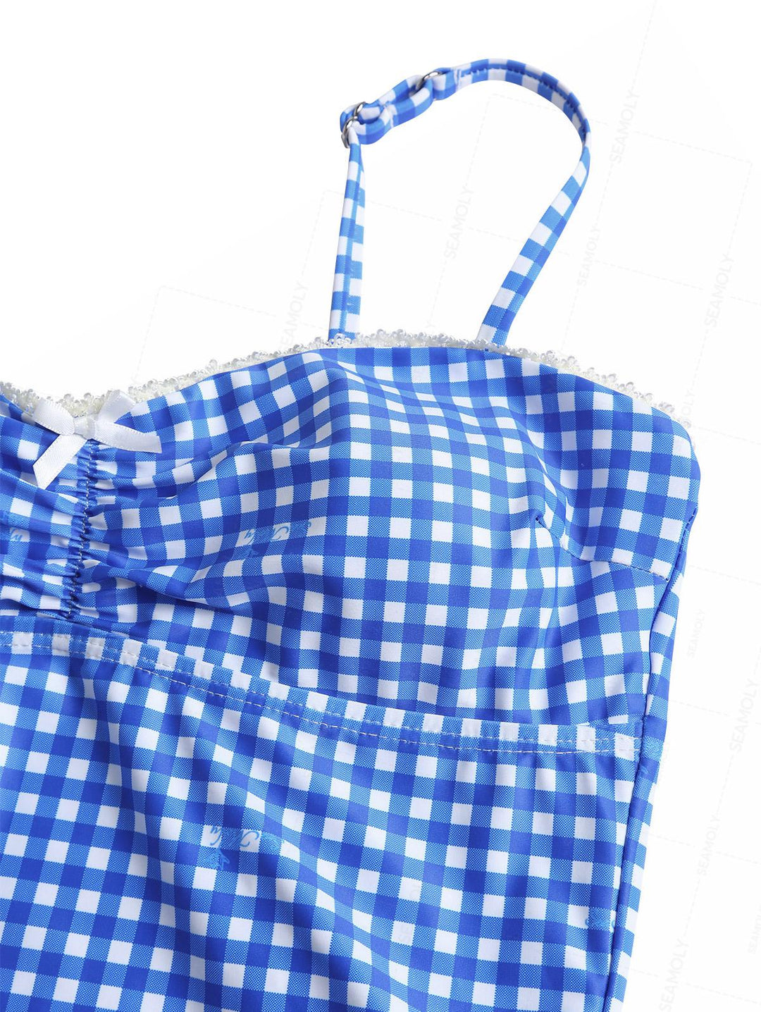 Seamolly Gingham Lace Bowknot Tank Top & Hipster Bottom Tankini Set