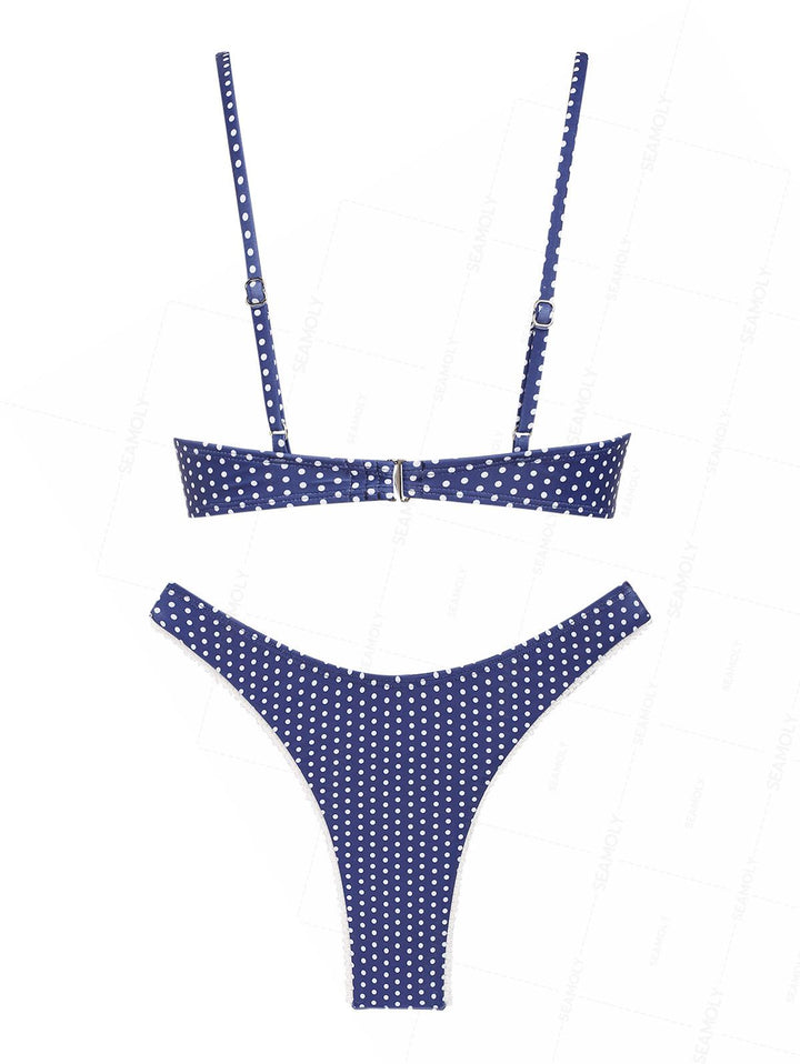 Seamolly Polka Dot Lace Bowknot Underwire Bikini Set