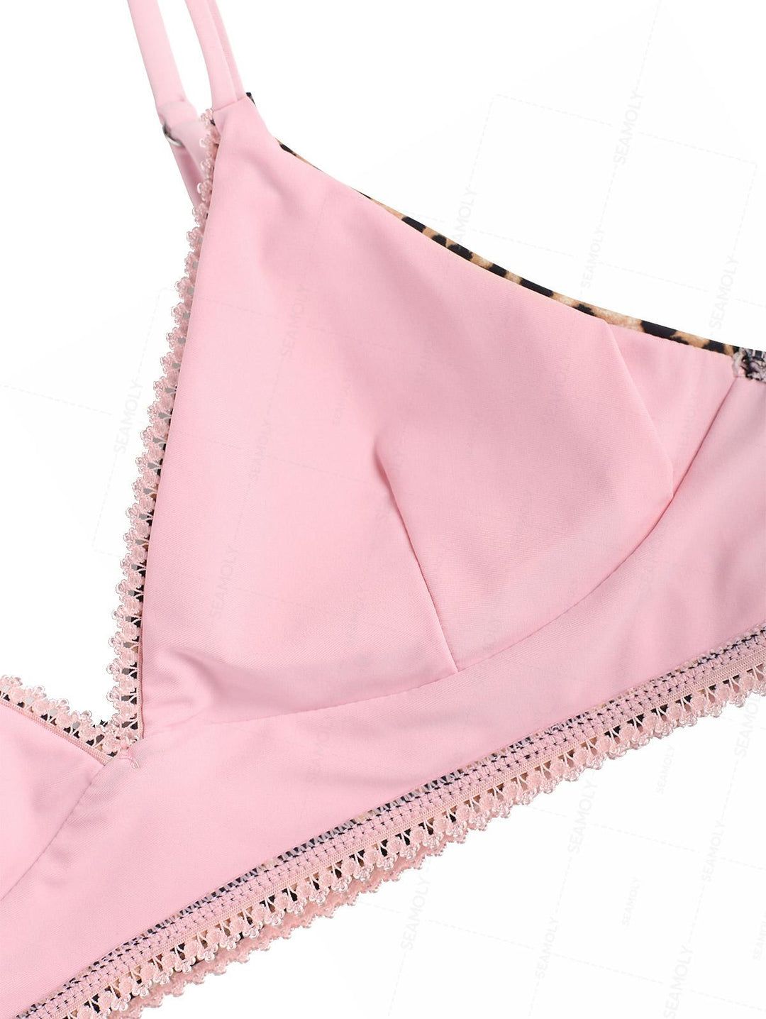 Seamolly Leopard Print Contrast Lace Trim Bowknot Decor Tank Style Bikini Set