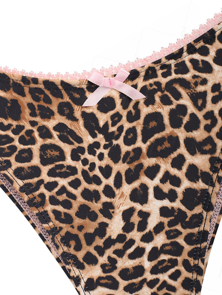 Seamolly Leopard Print Contrast Lace Trim Bowknot Decor Tank Style Bikini Set