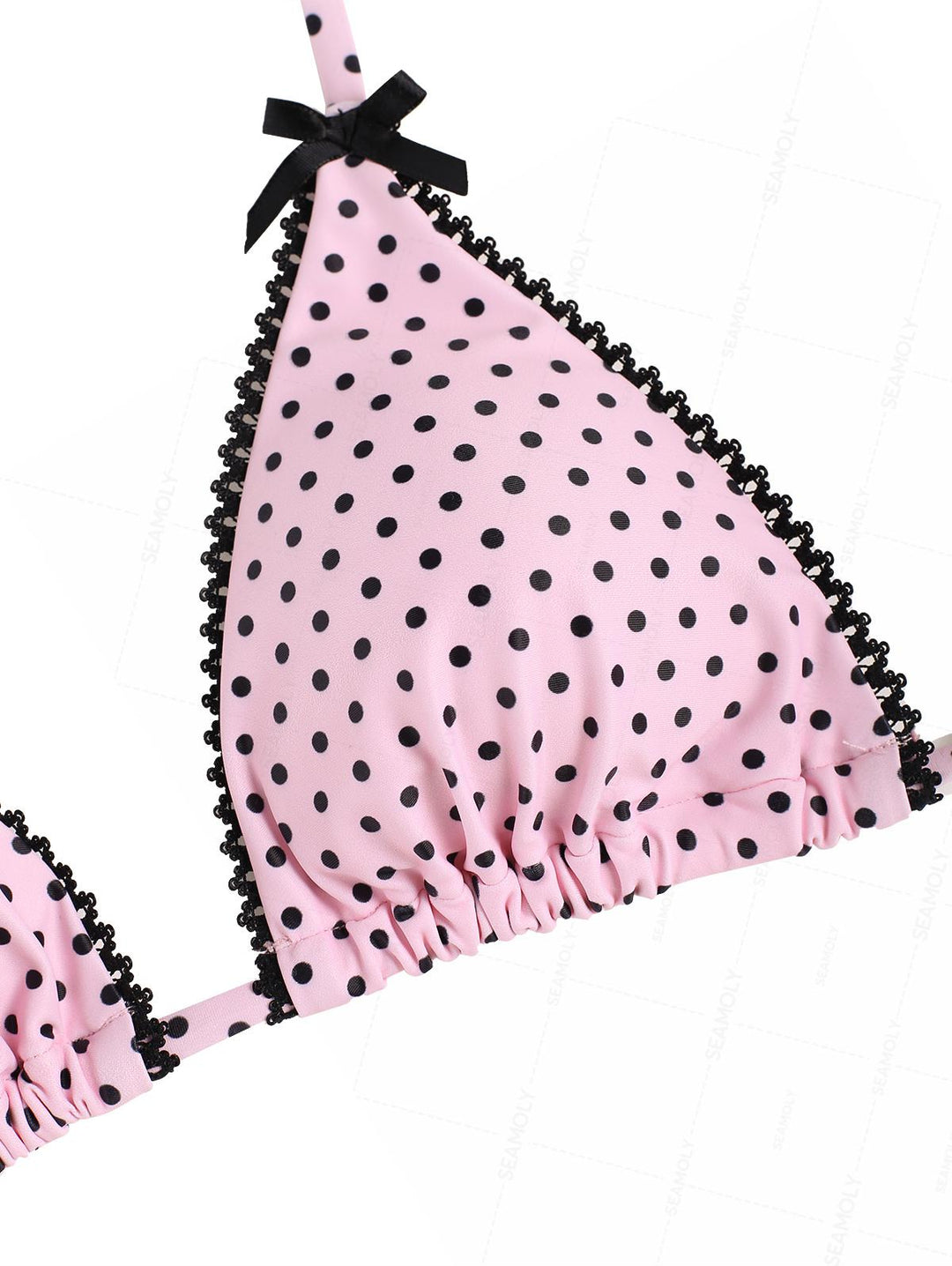 Seamolly Retro Vintage Inspired Polka Dot  Lace Bowknot  Halter Triangle Bikini Set