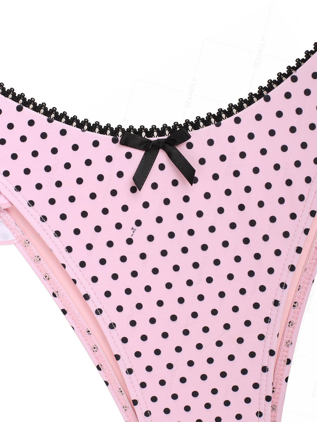 Seamolly Retro Vintage Inspired Polka Dot  Lace Bowknot  Halter Triangle Bikini Set