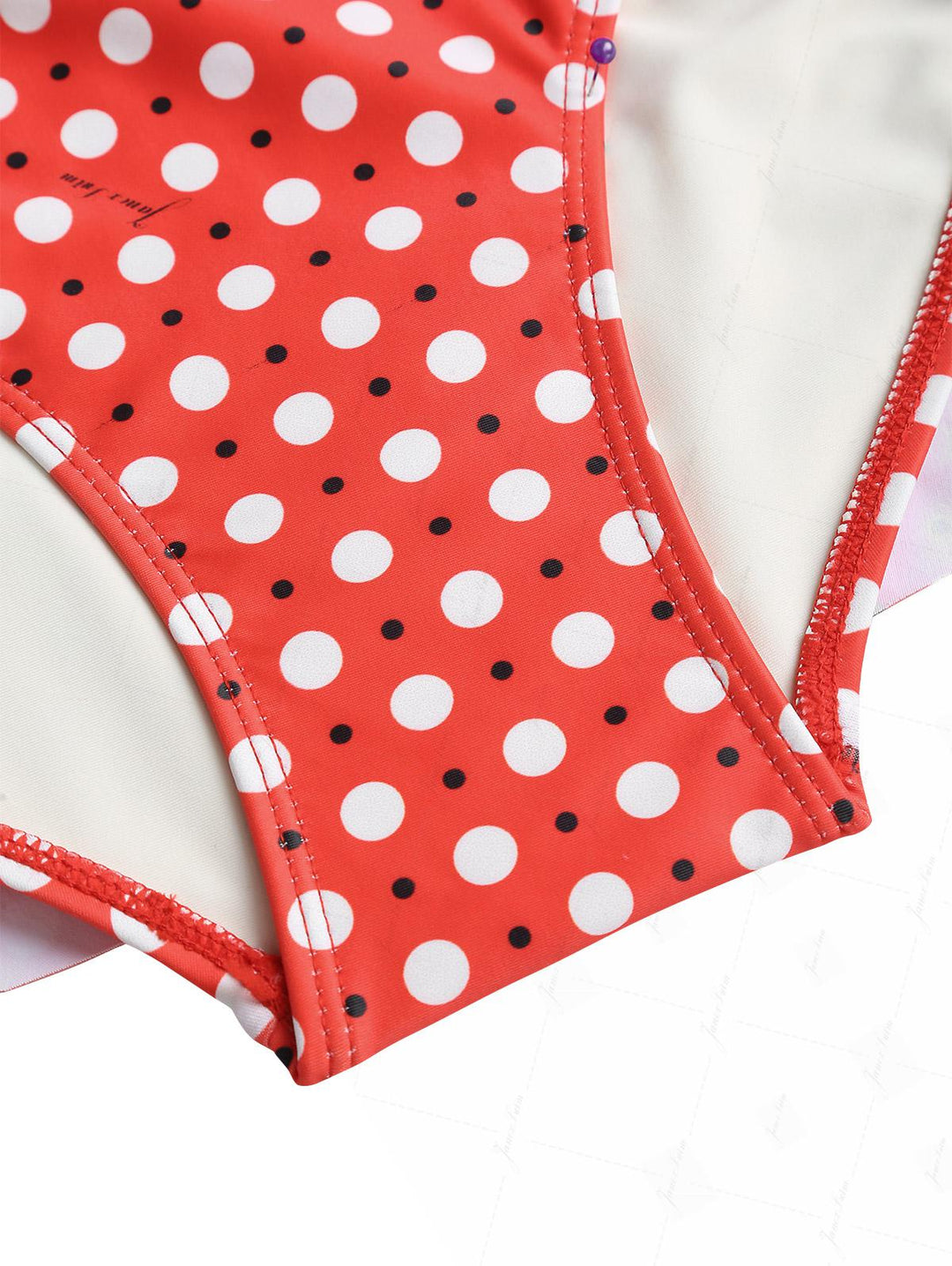 Vintage Red Polka Dot Spliced Ruffles Hem Low Rise Mini Swim Skirt Bottom