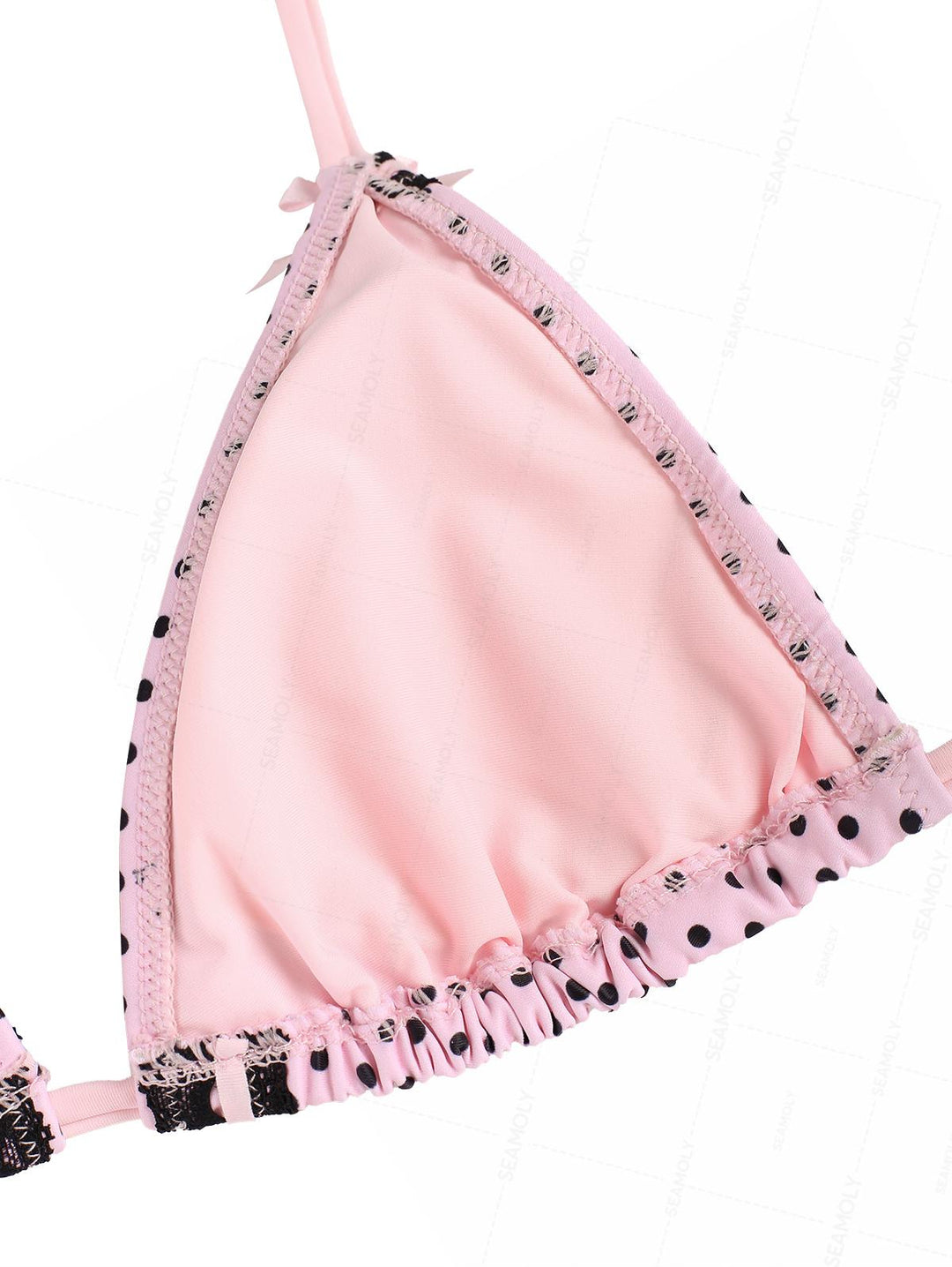 Seamolly Polka Dot Lace Bowknot Halter Triangle String Bikini Set