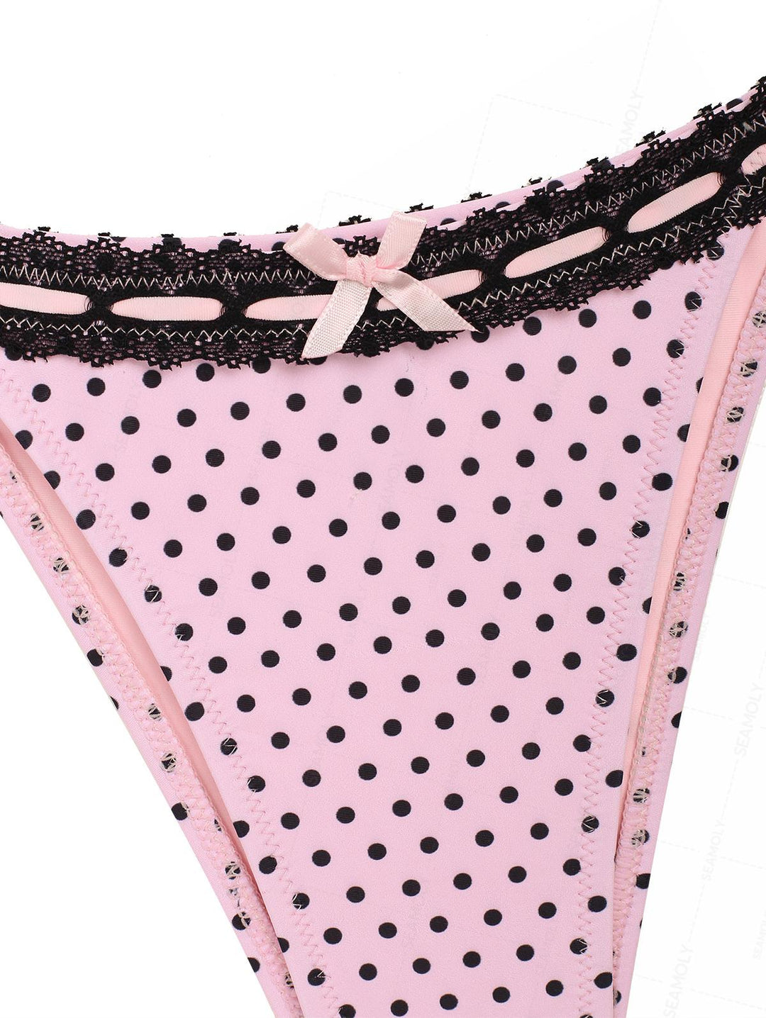 Seamolly Polka Dot Lace Bowknot Halter Triangle String Bikini Set
