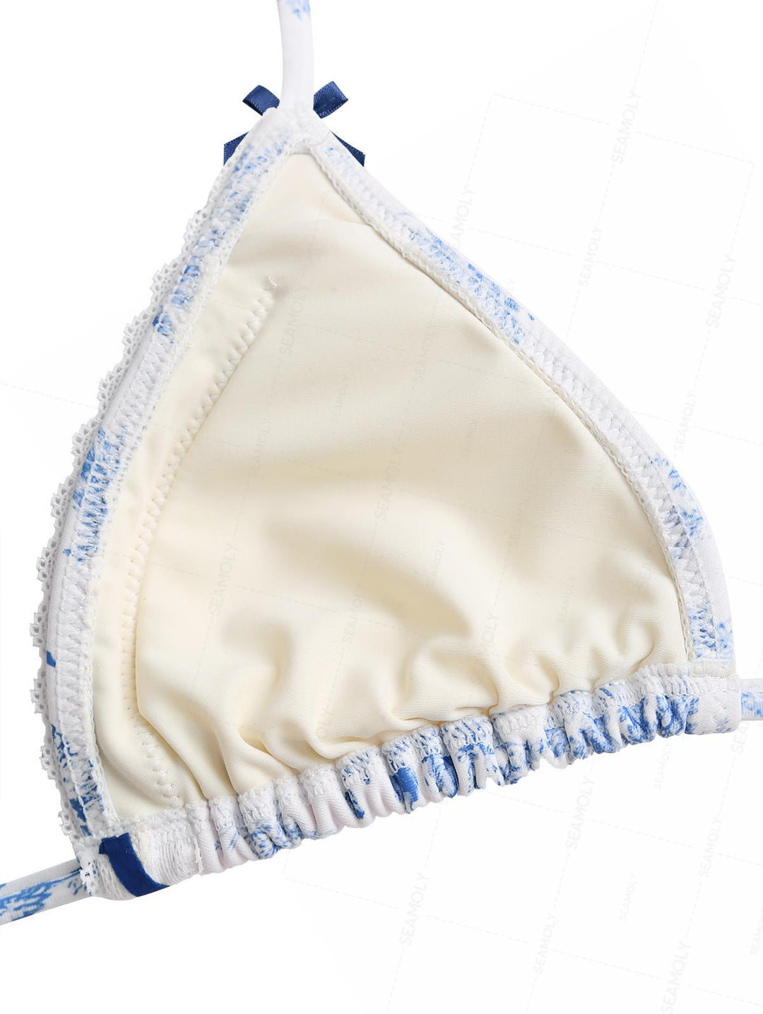 Seamolly Toile de Jouy Print Lace Bowknot  Halter Triangle Tie Side Bikini Set