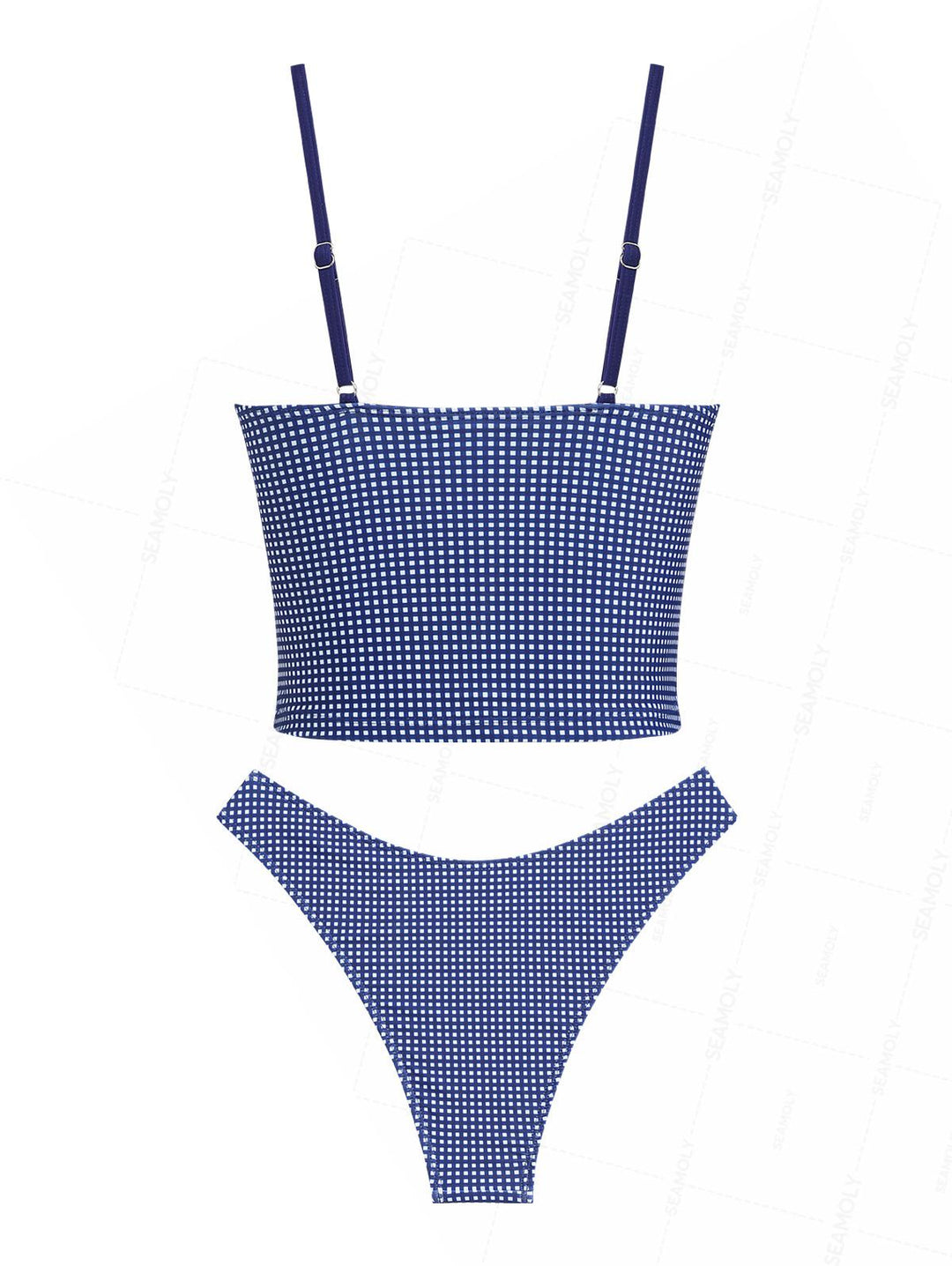 Seamolly Gingham Spliced Ruched Ruffles Bowknot Cheeky Tankini Set