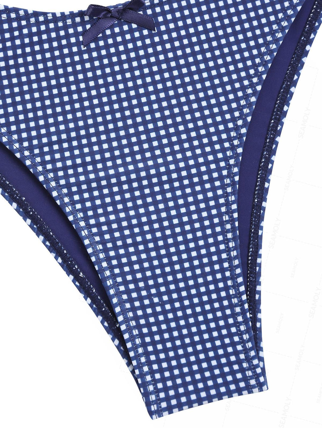 Seamolly Gingham Spliced Ruched Ruffles Bowknot Cheeky Tankini Set