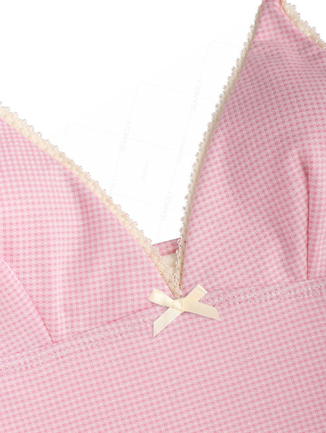 Seamolly Gingham Lace Bowknot Halter Tankini Set