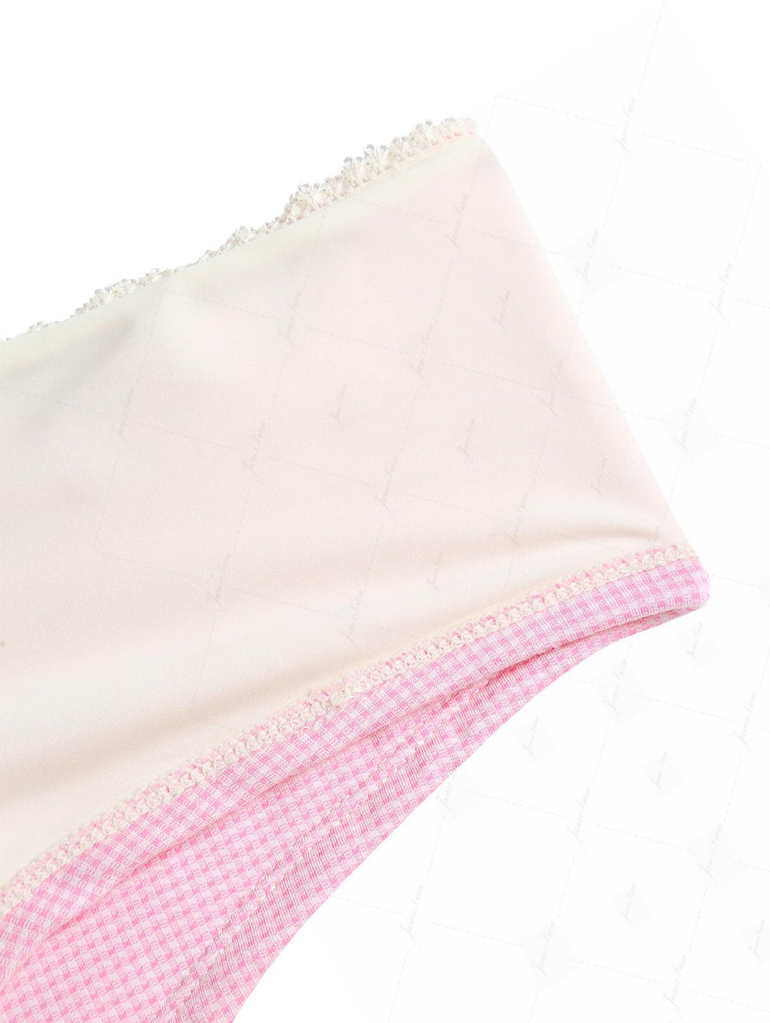 Light Pink Knitted Plaid Lace Bowknot Cheeky Boyshorts Tankini Set