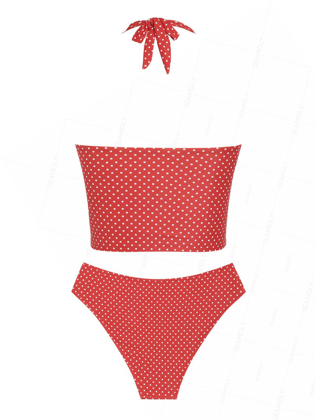 Seamolly Vintage Polka Dot Plunging Neck Halter Tankini Set