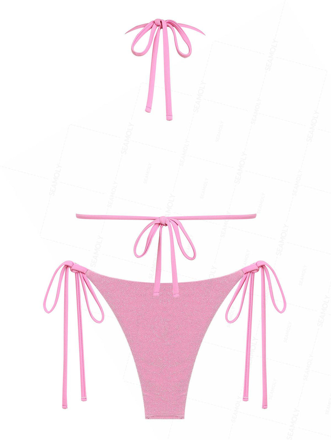 Seamolly Lurex Sparkly Faux Pearl Halter Triangle Tie Side Bikini Set