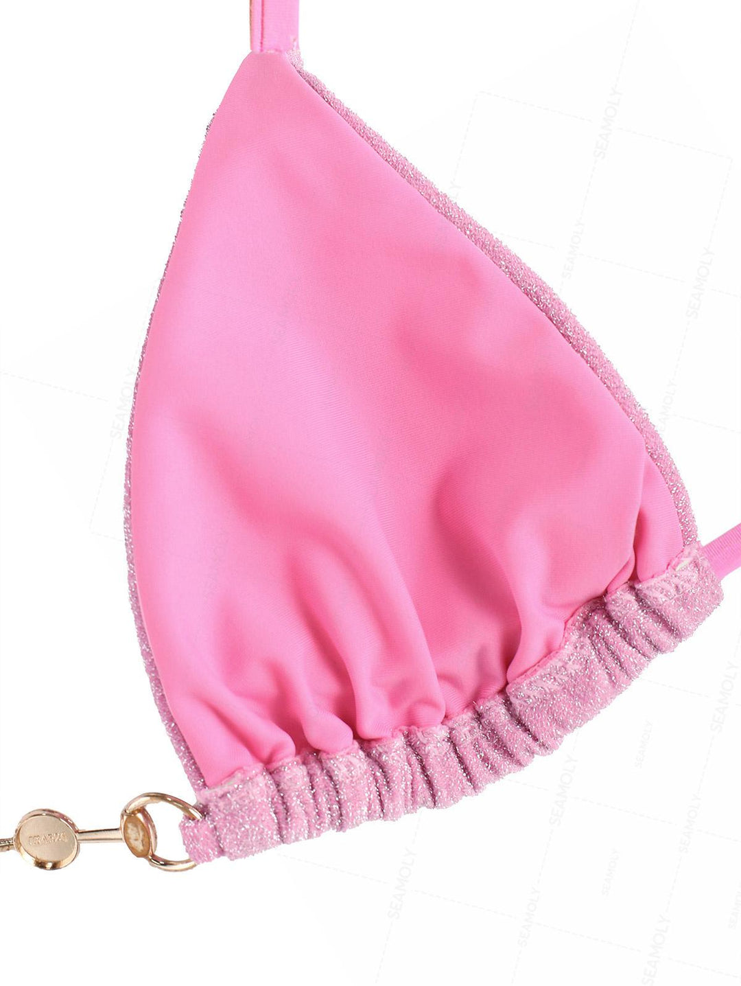 Seamolly Lurex Sparkly Faux Pearl Halter Triangle Tie Side Bikini Set