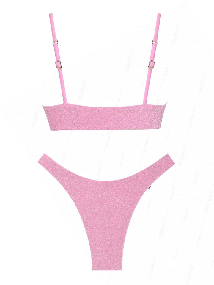 Seamolly Lurex Sparkly Heart-shaped Metal Decor Cheeky Bikini Set