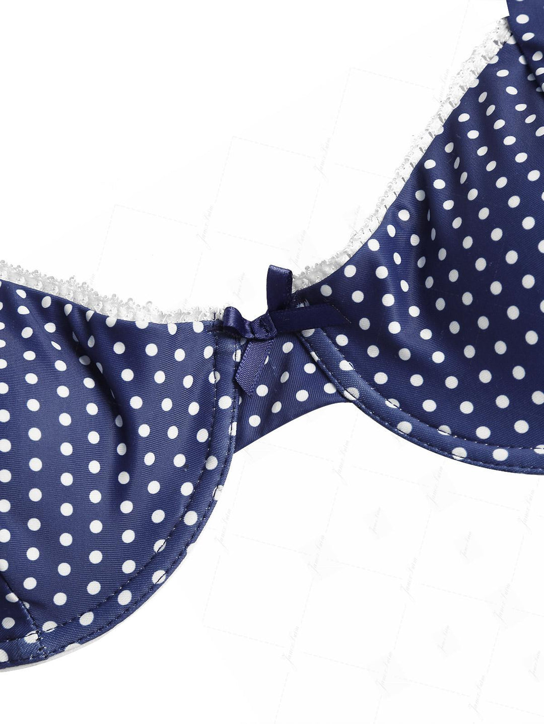 Deep Blue Polka Dot Lace Bowknot Underwire Bikini Set