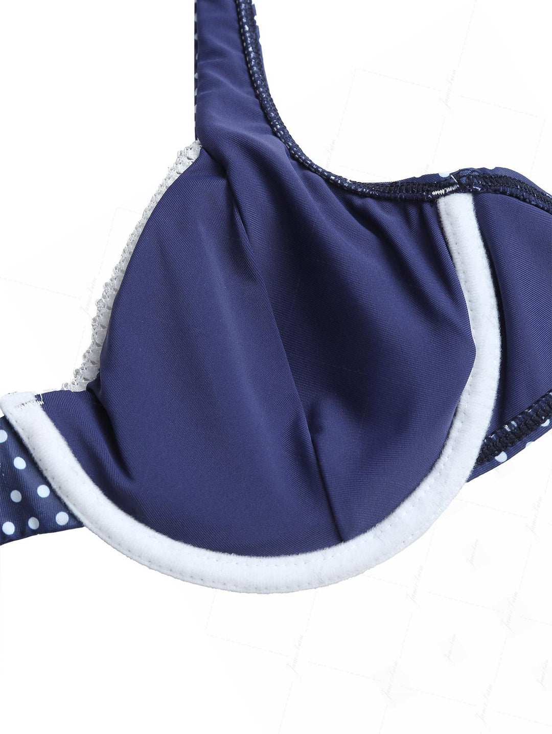Deep Blue Polka Dot Lace Bowknot Underwire Bikini Set