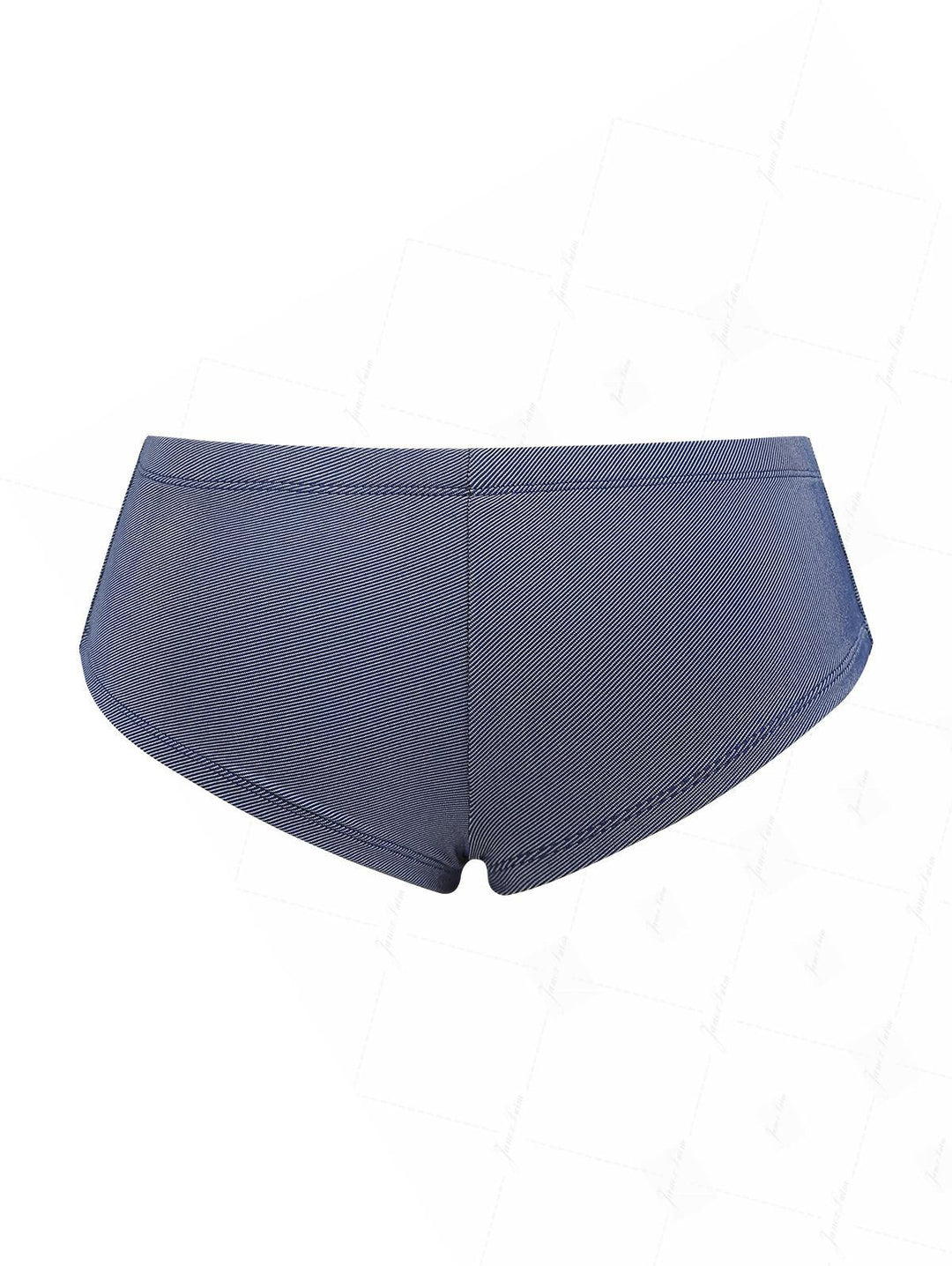 Deep Blue Denim Lace Bowknot Halter Triangle Cheeky Boyshorts Bikini Set