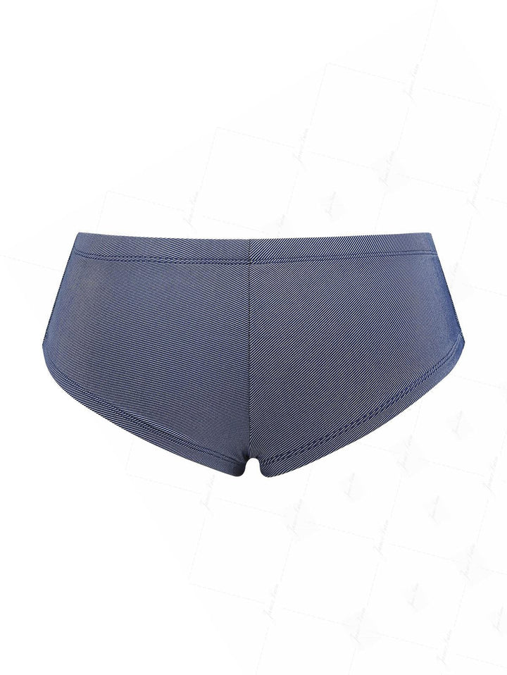 Deep Blue Denim Lace Bowknot Halter Triangle Cheeky Boyshorts Bikini Set