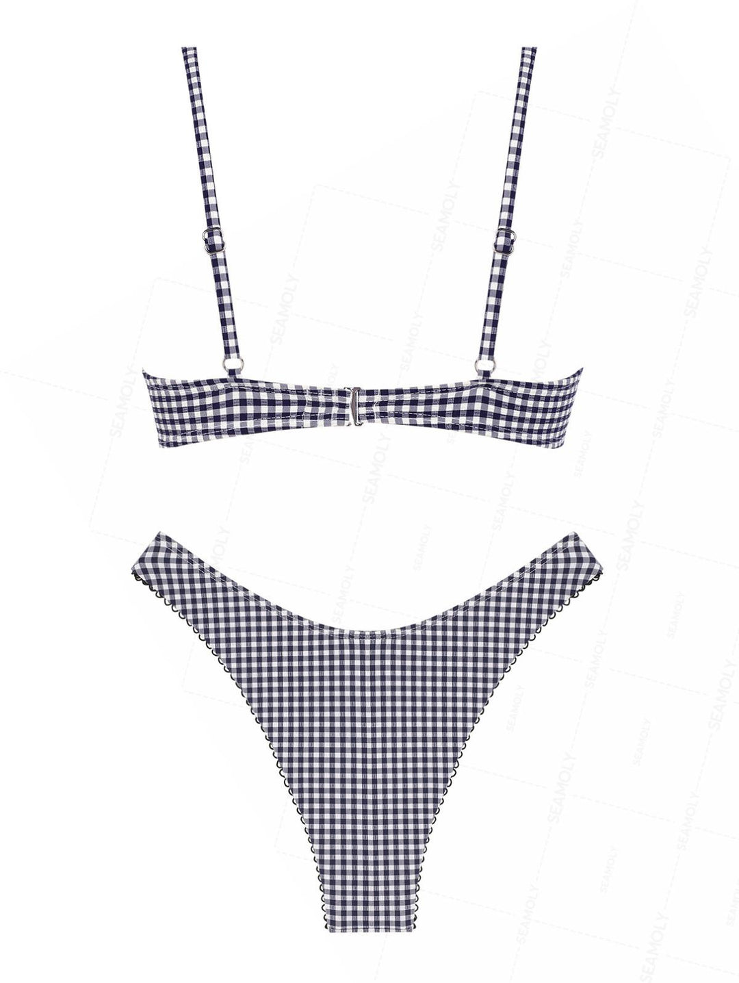 Seamolly Plaid Picot Bowknot Underwire Bikini Set
