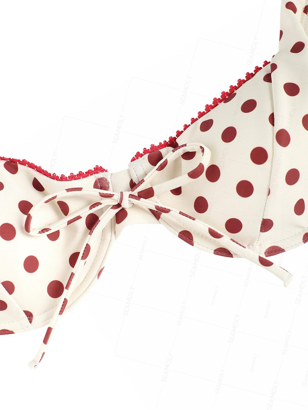 Seamolly Polka Dot Contrast Lace Trim Bowknot Decor Underwire Bikini Set