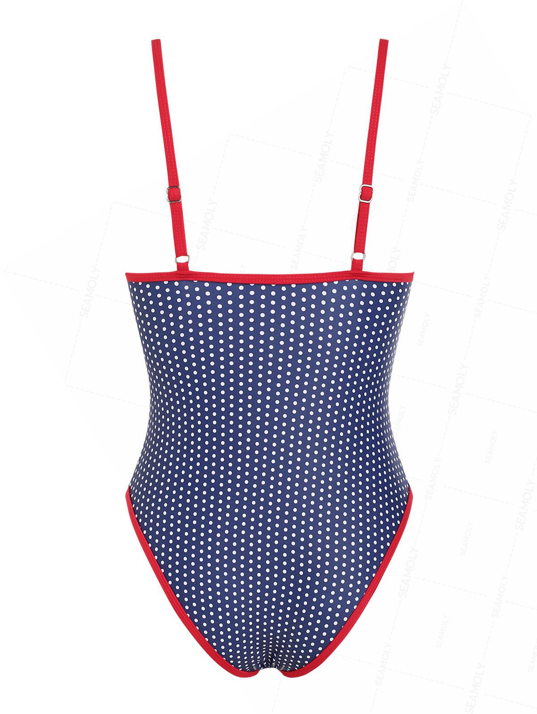 Seamolly 1950s Retro Vintage Polka Dot Contrast Binding One-piece Swimsuit