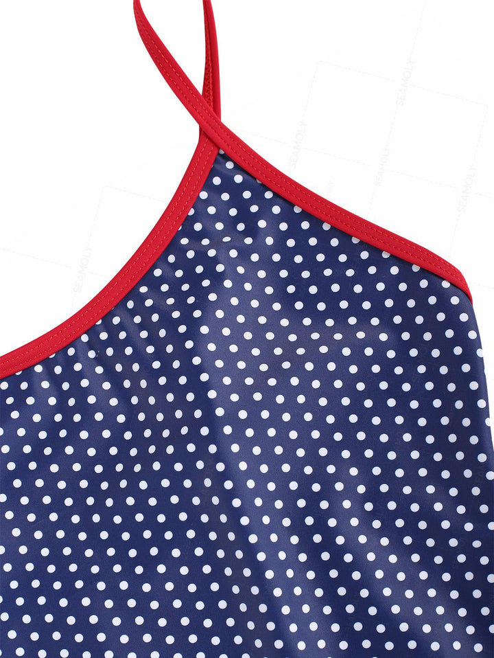 Seamolly 1950s Retro Vintage Polka Dot Contrast Binding One-piece Swimsuit