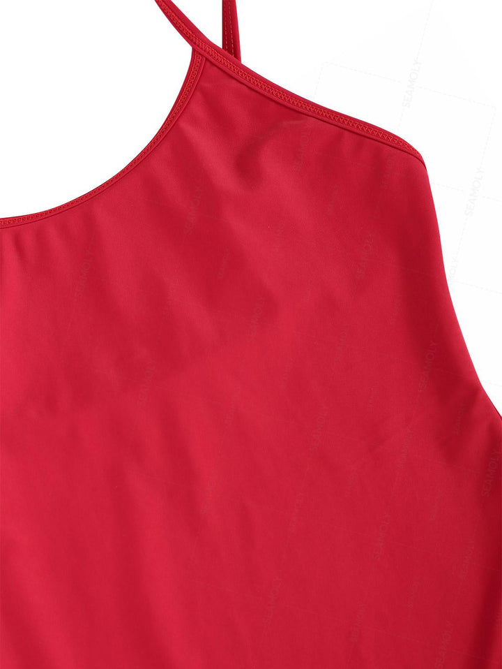 Seamolly 1950s Retro Vintage Polka Dot Contrast Binding One-piece Swimsuit