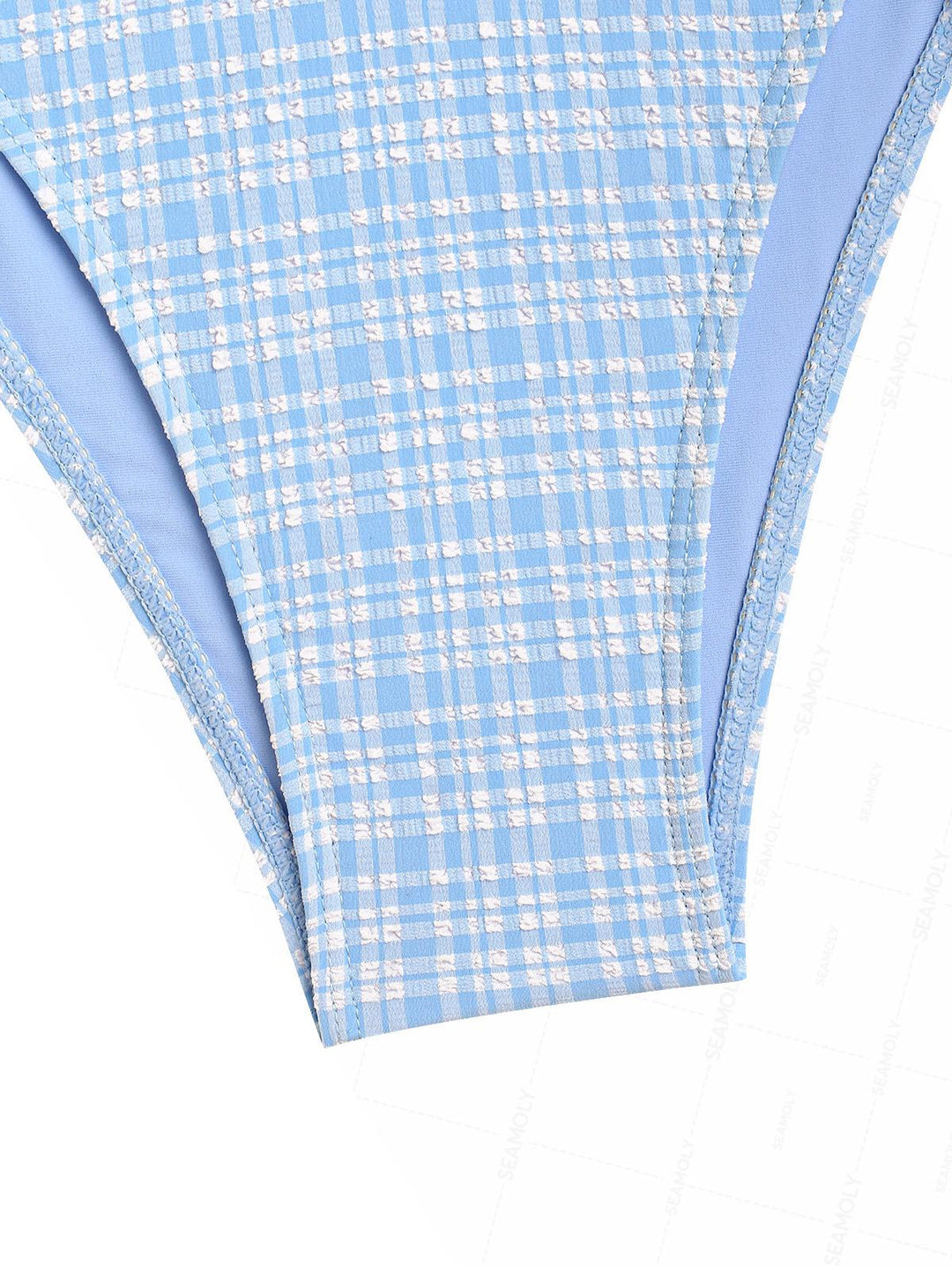 Seamolly Plaid Bowknot Lace Up Back Halter Tankini Set