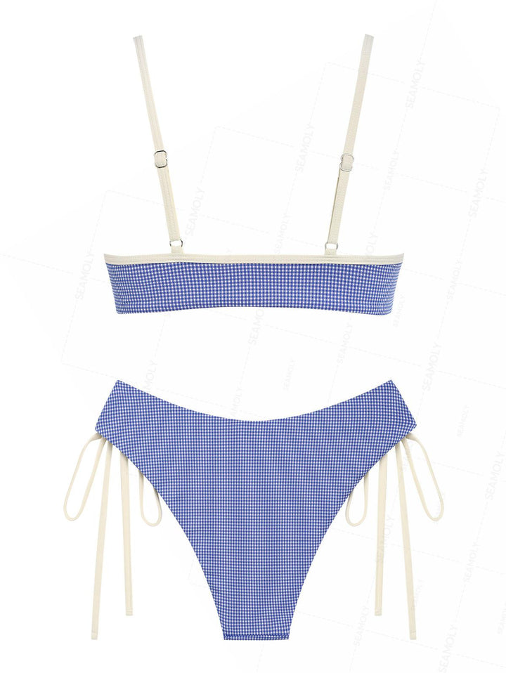 Seamolly Plaid O Ring Cinched Tie Side Hipster Bikini Set